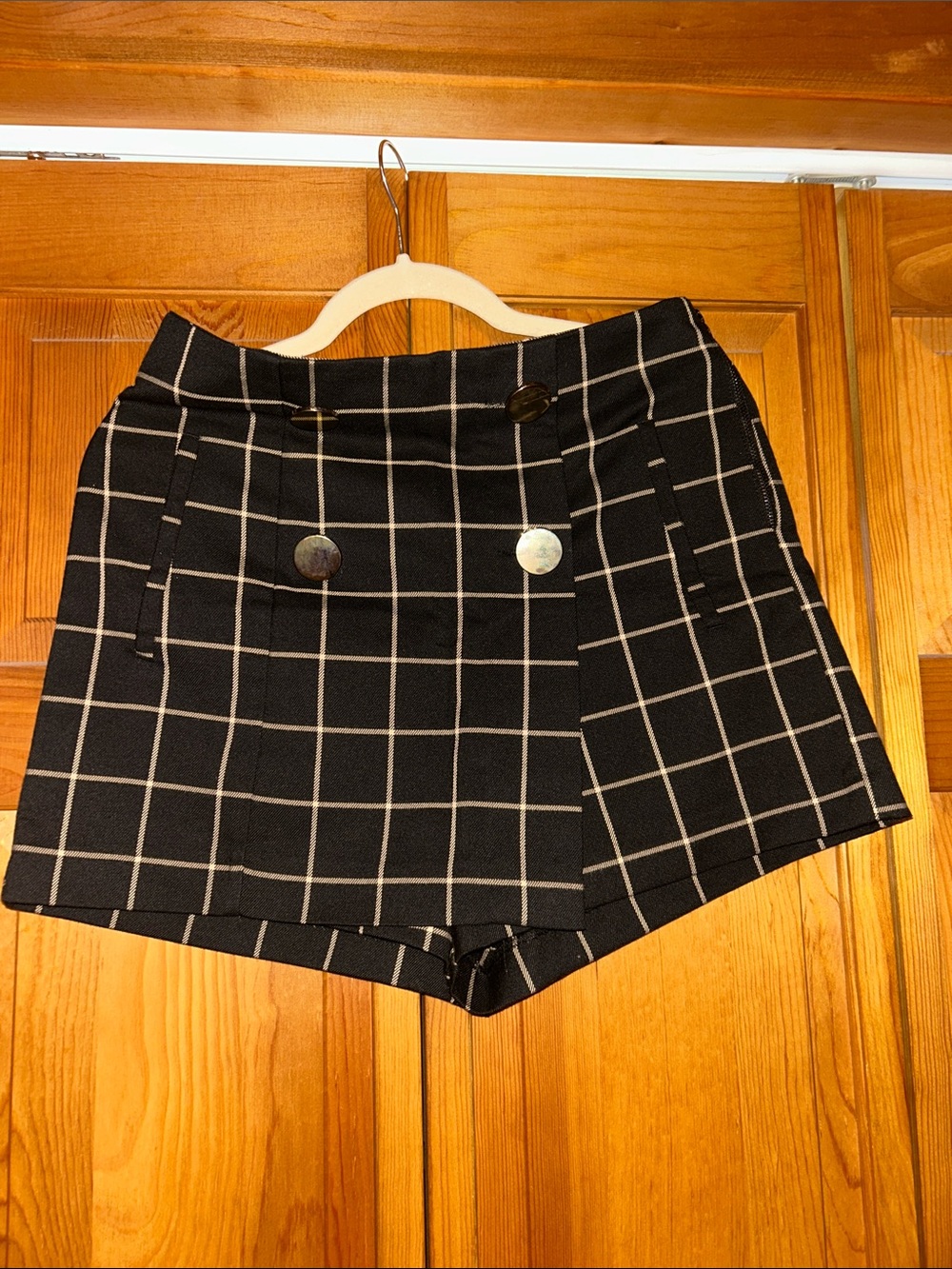 Zara Black Windowpane Plaid High-Waist Skort